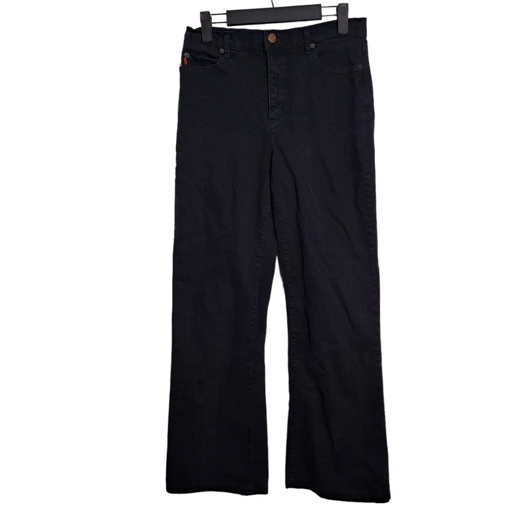 NYDJ Women Black Tummy Tuck Wide Leg Stretch Mid High Rise Effortless Jeans Sz 8
